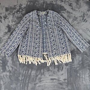 Show Me Your Mumu Beverly Tassel Blazer in a Blue Aztec Bohemian Fringe Size L